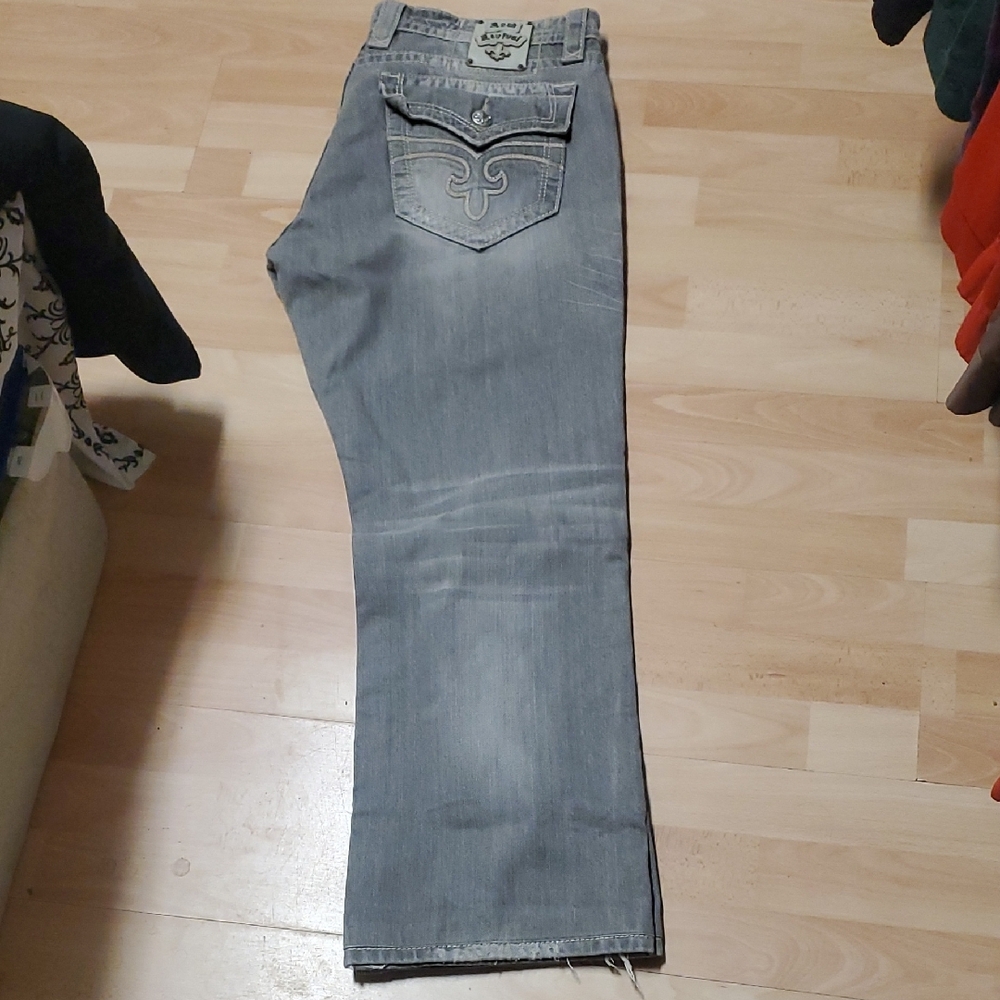 Rock Revival Light Gray Patch Detail Jeans - Picture 3 of 16